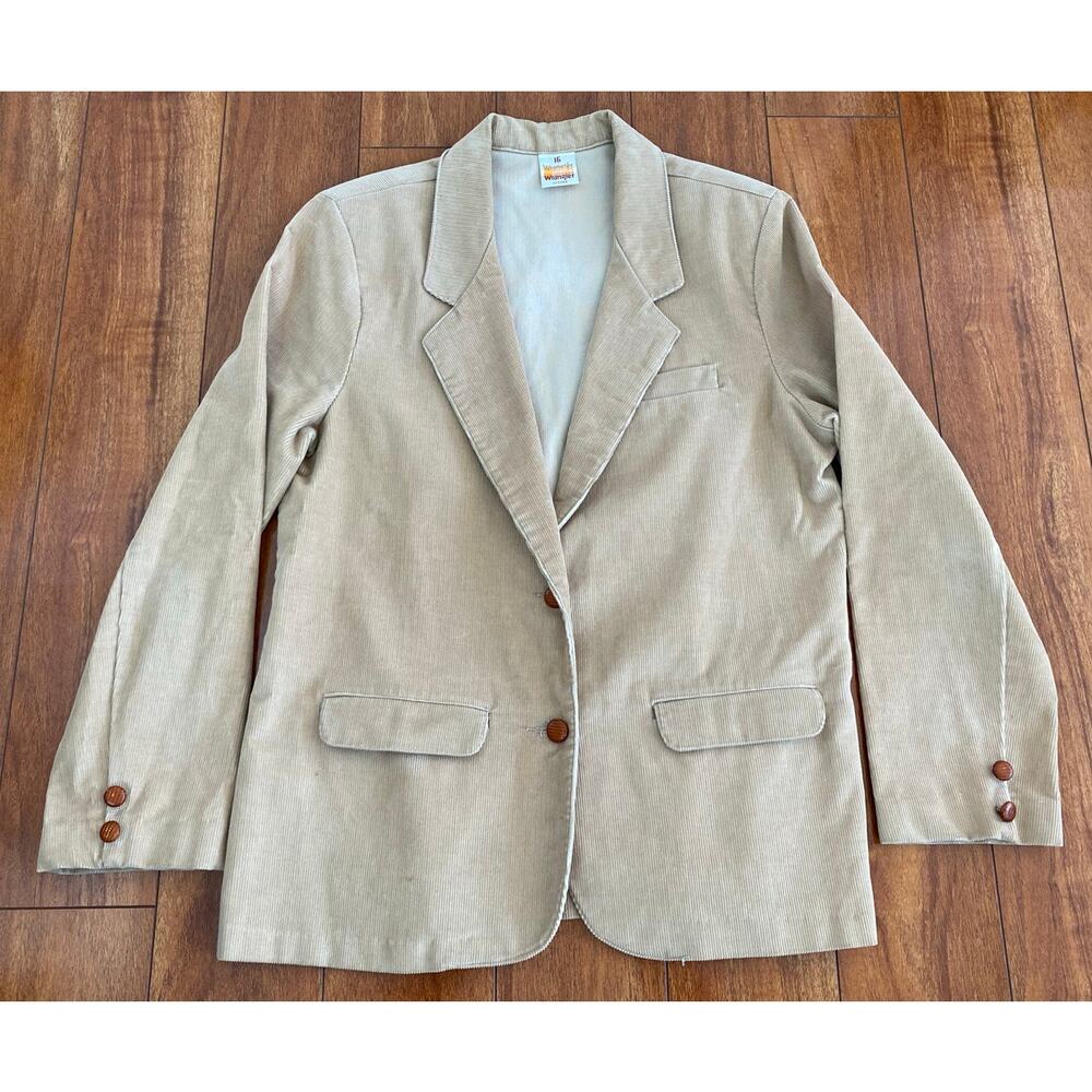 VTG 60s/70s Women Wrangler USA corduroy 2 wooden button blazer jacket, 16 (L/XL)